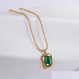 Pendant Necklaces Greatera Trendy Square Green Stone For Women Golden Stainless Steel Beads Chain Choker Necklace Jewellery Giftpendan Dhbkn