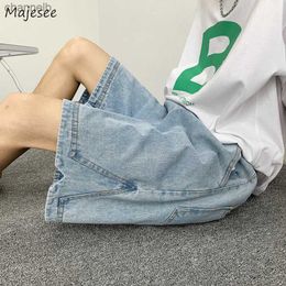 Men Denim Shorts Wide Leg Baggy Pockets Harajuku Retro BF Knee Length Washed Trousers Males Design Straight S-3XL Cargo CasualL230519
