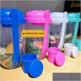 Food Savers Storage Containers Portable Salad Bottle Breakfast Oatmeal Cereal Nut Yogurt Cups Container Set With Fork Sauce Cup Li Dhtys