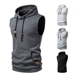 Men's Tank Tops Mens Sleeveless Hoodies Fashion Casual Zipper Hooded Sweatshirt Men bodybuilding tank top sporting Shirt waistcoat vest gym 230518