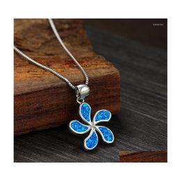 Pendant Necklaces Luxury Female Blue Opal Necklace Classic Sier Color Chain For Women Bridal Flower Wedding Drop Delivery Jewelry Pen Dhuvt