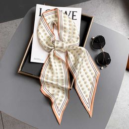 2022 Fashion Luxury Long Narrow Silk Scarf Women Brand Silk Shawl Office Lady Wraps Neck Hair Tie Headband G220513