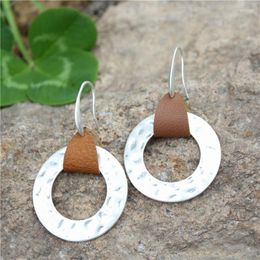 Dangle Earrings Zwpon Hammered Leather Geometric Circle for Women Irregularity Copper Statement Female