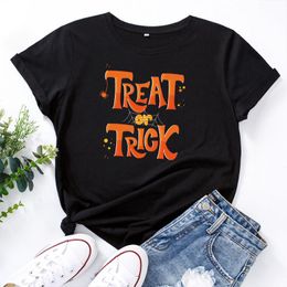 Women's T Shirts Women Summer Short Sleeve Cotton Shirt Oversized Halloween Letters Print Casual O Neck Tee Top Camisetas Mujer