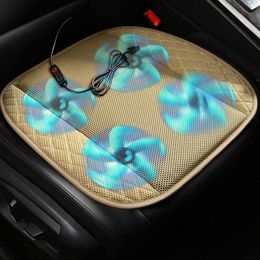 Seat Cushions 12V Cooling Car Seat Cushion Cover With Air Ventilated Fan Conditioned Cooler Pad With 5 Built-in Fan USB port-powered Fan Seat G230519