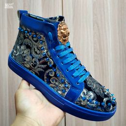 Männer Mode Lässig Stiefeletten Frühling Herbst Nieten Luxus Marke High Top Sneakers Männlichen High Top Punk Stil Schuhe A6