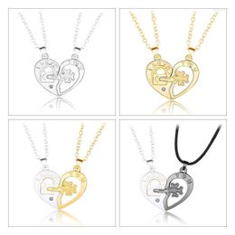 Pendant Necklaces 2x Personalised Key Heart Puzzle Necklace Magnetic Couple Women JewelryPendant Morr22