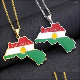 Pendant Necklaces 2023 Fashion Stainless Steel Kurdistan Colorf Map Necklace Trendy Maps Jewelry Drop Delivery Pendants Dhfr7