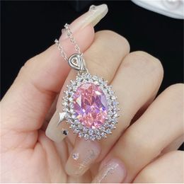 AAAAA Pink Zircon Chocker Necklace 925 Sterling Silver Wedding Pendants Necklace For Women Bridal Party Jewelry Gift