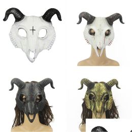 Party Masks Halloween Masquerade Goat Pu Fl Face Er Horn Devil Mask For Cosplay Costume Drop Delivery Home Garden Festive Supplies Dhrg8