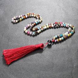 Anhänger Halsketten Mode 108 Bunte Mala 6mm Perle Charme Böhmen Rosenkranz Achate Strang Halskette Für Frauen Männer Schmuck Yoga geschenk
