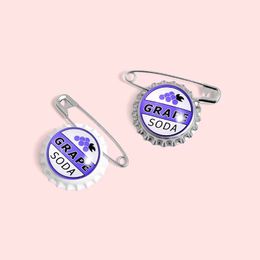 Juice Soda Enamel Pins Bottle Cap Brooches Custom Capsule Brooches Bag Shirt Lapel Pin Buckle Grape Jewellery Gift for Kids Friend