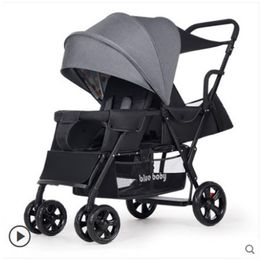 Strollers# Strollers Twin Baby Stroller Size Treasure Double Car Second Child Trolley Detachable Front And Rear Seat Light Folding Can Sit Q240429
