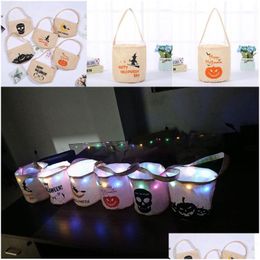 Other Festive Party Supplies Halloween Candy Bucket Kids Led Night Canvas Gift Bags Pumpkin Ghost Skl Printed Storage Drop Deliver Dhkxa