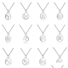 Pendant Necklaces 12 Zodiac Sign Sier Horoscope Constellations Stainless Steel Necklace Men Women Jewellery Gift Drop Delivery Dhgarden Dhmws