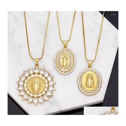 Pendant Necklaces Lexie Diary Copper Zircon Virgin Mary Necklace For Women Gold Plated Box Chain Our Lady Of Guadalupe Jewelry Nkeb2 Dhxk1