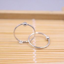 Hoop Earrings Real 18K White Gold For Women 2mm Ball Thin 15mm Outer Diameter Small Circle Stamp Au750