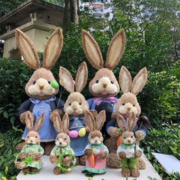 Garden Decorations 35cm Straw Rabbit EHome Party Window Decor Standing Ornament Woven Bunny aster Wedding Po Props Crafts 230518