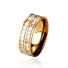 Anel de diamante banhado a ouro 18K Hip hop anel de diamante de fileira dupla para homens e mulheres com anel de personalidade de diamante de laboratório micro quadrado