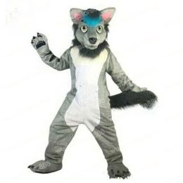 Halloween Grey Long Fur Husky Mascot Costume Carnival Unisex Adults Outfit Adults Size Xmas Birthday Party Outdoor Dress Up Costume Props