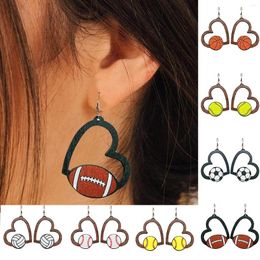 Dangle Earrings 2023 Laser Cut Wooden Heart Baseball Football Mom For Women Handmade Player Jewellery Wholesale