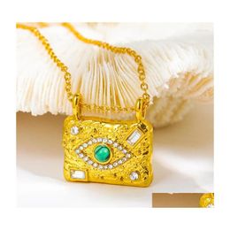 Pendant Necklaces Aomu Ins French Gold Color Inlaid Crystal Green Zircon Stone Eye Square Pendants For Women Wedding Jewelry Olho Dr Dhyk6