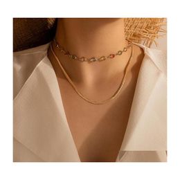 Pendant Necklaces Bohemian Colorf Bead Chain Choker Necklace For Women Charm Rhinestone Doubledeck Clavicle Jewelry Gift Drop Delive Dh87U