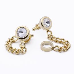 Fancy Cufflinks For Men with Gift Box, Rhodium Tone with Chain, Round White Crystal, Accessories French Shirts Tuxedos HAWSON