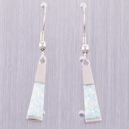 Dangle Earrings KONGMOON Wide 5mm Stick Shape White Fire Opal Silver Plated Jewellery For Women Drop