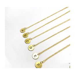 Pendant Necklaces Stainless Steel Disc Letters Initial Name Chain Necklace 26 Alphabet Couple Jewellery Love Giftpendant Drop Delivery Dh6Ly