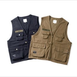 Tide brand tooling vest men's and women's summer multi-pocket Japanese Harajuku function loose sleeveless vest outside pullover