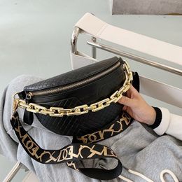 Evening Bags Thick Chain Womens Fanny Pack Plaid leather Waist Bag Shoulder Crossbody Chest Luxury Designer Handbags Female Belt 230519