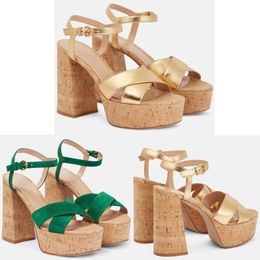 Italian wooden wedge sandals, leather cross ankle buckle, rubber wear-resistant thick sole, thick high heels, open toe sandals, summer women showcase sexy charm EU35-42