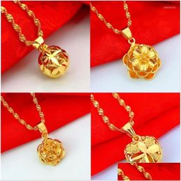 Pendant Necklaces Womens Necklace 24K Gold Flower Heart Clavicle For Anniversary Jewellery Luxury Gifts Drop Delivery Pendants Dh7Zi