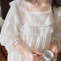 Women's Sleepwear White Vintage Nightgown Women Cotton Embroidery Lace Princess Peignoirs Ladies Loungewear Victorian Lolita Night Dress