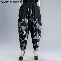 Capris Plus Size Cotton Loose Harem Pants Women New Black Vintage Print High Waist Causal Ladies Trousers Fashion 2020 Spring Autumn