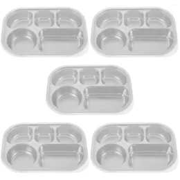 Flatware Sets 5pcs Stainless Steel Divided Plate Deeper Serving Tray Multi-grid Holder With Lid