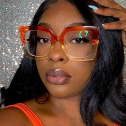 Sunglasses Frames Fashion Square Orange Yellow Glasses Frame Women Brand Designer Transparent Oversized Eyeglasses Big Optical UV