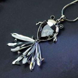 Pendant Necklaces Fashion Crystaln Fish Shape Women Necklace Silver Color Long Chain Gray Blue Zircon Neckalce Jewelry