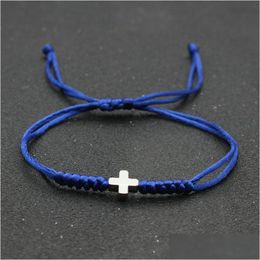 Charm Bracelets Fashion Cross Bracelet Lucky Red Rope Braided Adjustable String Christian Couple Friendship Jewellery Drop Deli Dhgarden Dhoa7