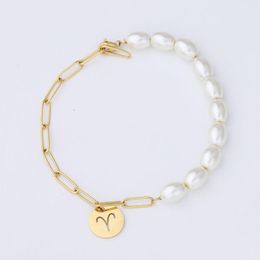 Chain Fashion Gold Coin Zodiac Sign Bracelet Link Pearl For Women Girls Jewelry Drop Delivery Bracelets Dhgarden Dhp1F