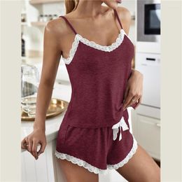 Women's Sleepwear Soft Comfortable Cotton Pajamas Home Clothes Sexy Open Back Suspender Vest Shorts Lace Pajama Set Camisole