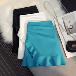 Skirts Lucyever Women's High Waist Mermaid Short Skirt Korean Fashion Asymmetrical Ruffles Mini Skirts Woman Sexy Office A-line Skirt 230519