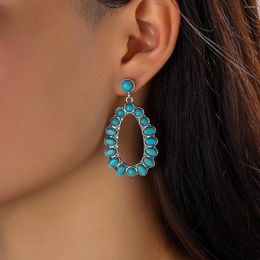 Hoop Earrings Yunjin Border Bohemian Retro Water Drop Hollow With Turquoise Packs For Women Hoops