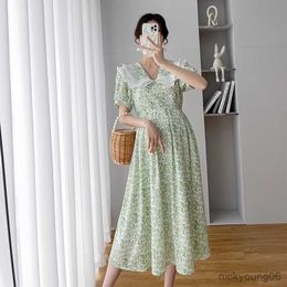 Green Summer New Maternity Clothes Casual Plus Size Floral Travel Pregnancy Dresses Photo Shoot Pan Collar R230519