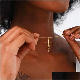 Pendant Necklaces Cz Faith Cross Necklace For Women Christian Religion Jewelry Drop Delivery Pendants Dhz7X