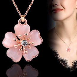 Moda Solid Rink Opal Plum Flower Pingente Colares Rose Gold Color Jóias de Casamento para Mulheres Menina