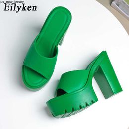 Slippers Eilyken Green Roma Style Platform High Heels Slippers Women Casual Peep Toe Fashion Ladies Shoes Sandals Big Size 42 J230519