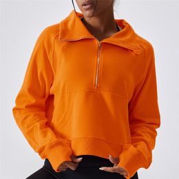 Active Shirts Loose Casual Sweatshirt Half Zip Yoga Shirt Stand Collar Long Sleeves Running Sports Top Female Pocket Pullover Sportwear A094