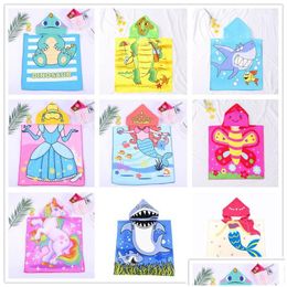 Towel Kids Hooded Beach Cartoon Mermaid Animal Print Baby Boys Girls Super Absorbent Micro Fiber Cloak Drop Delivery Home Garden Text Dhzu4